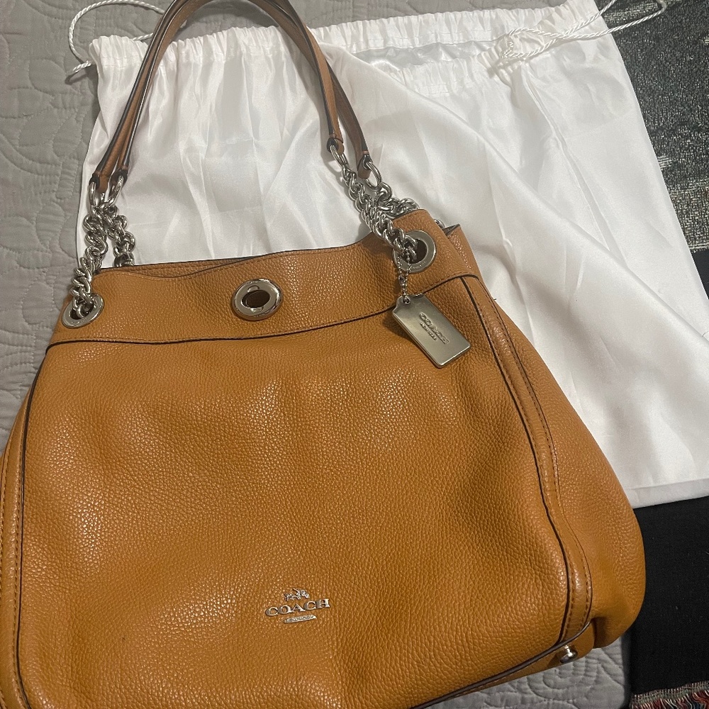 COACH Edie Turnlock Beechwood Stone Pebble Leather